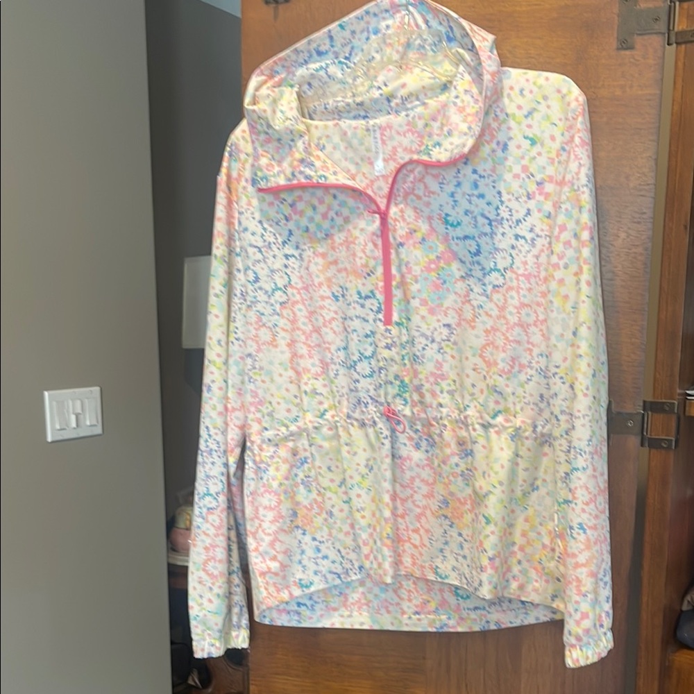 Fabletics Pastel Floral  Quarterzip Windbreaker with hood SZ L